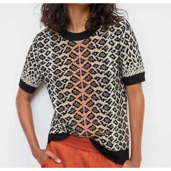 Maeve By Anthropologie Elinore Short Sleeve Animal Print Wool Blend Sweater Sm - Picture 1 of 9
